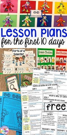 lesson plans for the first 10 days of school with pictures and text overlays