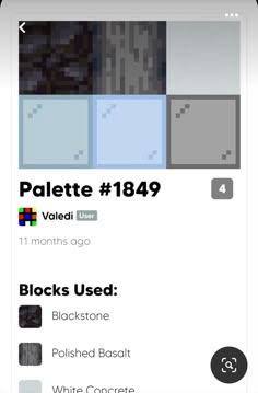 an iphone screen with the text palette 1389 blocks used in black and white