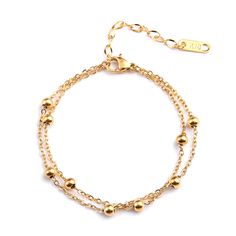 Material: Titanium Steel Fashion Element: Round Style: Cold Wind Schmuck Gold, Stainless Bracelet, Beaded Heart, Ball Party, Gifts For Your Sister, Wrist Wear, Simple Bracelets, Figaro Chain, Foot Jewelry