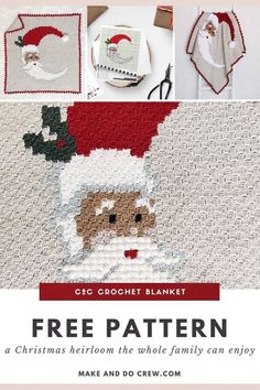 a crochet christmas pattern with santa's hat on it and the words free pattern