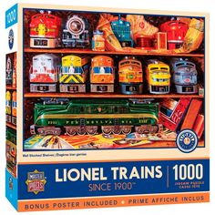 the puzzle box is filled with trains and other items