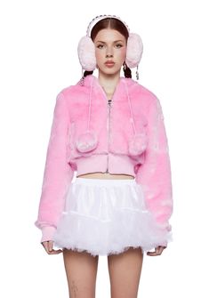 base Fluffy Pink Outfit, Fuzzy Cropped Jacket, Cute Pink Outfits, Classy Coat, Faux Fur Hoodie, Pink Winter, Fur Hoodie, Sugar Thrillz, Snow Bunnies