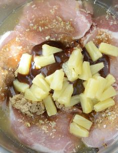 meat, pineapples and other ingredients in a blender