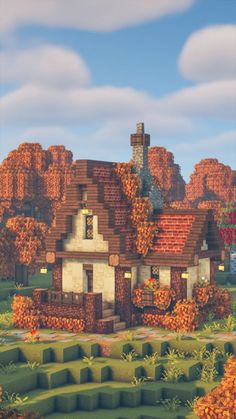 Cute Brick Minecraft Houses, Swamp Biome Minecraft House, Minecraft House With Chimney, Minecraft Fall Trees, Cozy Minecraft Seeds, Tudor Style Minecraft House, Minecraft Waffle House, Better Minecraft Mod Builds, Minecraft Fall Ideas