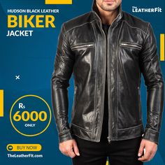 Hudson Black Leather Biker Jacket For Men ABOUT: This unique Jacket is made of High-Quality Genuine SHEEP-SKIN Leather. Its leather is very glamorous that makes it very adaptable to wear on any occasion. The Jacket is professionally cut and stitched throughout as following International Standards. Great Choice for Casual & Parties. 100% Money-Back Guarantee. #TheLeatherFit #Leather_Jackets_For_Men #Leather_Jacket_For_Women