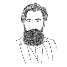 a black and white drawing of a man with a beard