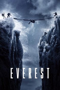 the movie poster for everest is shown in black and white with people hanging from wires