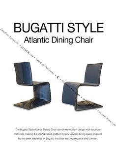 an advertisement for a dining chair with the words, bugatti style atlantic dining chair