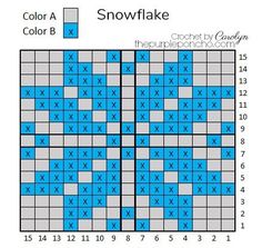 a blue and white cross stitch pattern with the words snowflake written in it