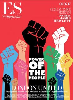 an image of a magazine cover with many hands holding up the words power of the people