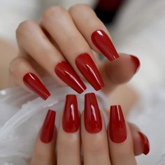 PRICES MAY VARY. Chinese red glossy flat top false nail EASY TO APPLY & REMOVE: 3 Minutes apply at home instead of 30 minutes in salon shop! It's make your nails Fashion, Creative and fresh. Practical Application: Great for nails salon, DIY home nails art. Perfect to be used on wedding, dating, and they also suitable for Halloween, Christmas,Valentine's Day and other festival. Wonderful gift for your wife, girlfriend, family and friends. These nails are made with high quality ABS material, will Red Halloween Nails, Acrylic Full Set, Gel French Tips, Christmas Nails Art, Long Red Nails, Fake Nails Long, Maroon Nails, Full Nail Tips, Manicure Tips