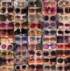 a collage of many different shades of sunglasses with people's faces in them