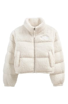 The North Face High Pile Fleece Nuptse Jacket | Nordstrom The North Face Long Sleeve Down Puffer Jacket, The North Face Winter White Outerwear, The North Face Winter White Outerwear For Winter, White Midweight Outerwear For Winter, White Midweight Winter Outerwear, Nuptse Jacket, North Face Coat, Winter Fits, North Face Women