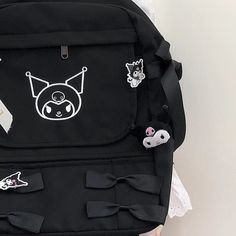 Free gift: Red ribbon, acrylic pin, fluffy dollMaterial: Canvas, NylonColor: White Kitty, Black Kuromi,Size: fit 12 inch laptop Hello Kitty School Supplies, Black Kuromi, Sanrio Backpack, Hello Kitty Backpack, Kitty Backpack, Cartoon Backpack, Hello Kitty My Melody, Back Bag, Emo Outfits