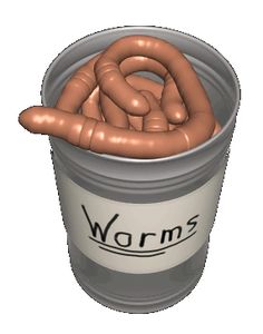 a hot dog in a tub with the word worms on it