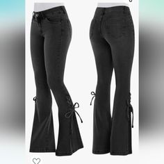 Tkmuny Bell Bottom Jeans For Women High Waisted Flare Jeans Denim Pants Wide Leg Pants Lace-Up Trousers. Color: Black Size: Medium Waist: 30-32" Hip:40.1" Length:41.7" Elastic Jeans, Womens Ripped Jeans, Vintage Flare, High Waist Fashion, Stretchy Jeans, Bell Bottom, Denim Flares, Denim Trousers, Flared Jeans