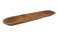 an old wooden boat shaped dish on a white background with clippings to the side