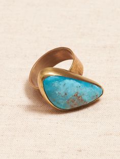 Aureus + Argent | Sonora Turquoise Ring | Banana Republic Turquoise Gemstone Brass Jewelry, Artisan Turquoise Brass Jewelry, Vintage Chrysocolla Turquoise Ring, Unique Adjustable Turquoise Ring With Patina, Adjustable Vintage Turquoise Ring With Natural Stones, Vintage Chrysocolla Rings For Gifts, Vintage Chrysocolla Rings As Gift, One Of A Kind Turquoise Brass Jewelry, Turquoise Ring With Patina