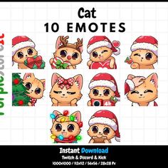 cat emotes with christmas hats and bows