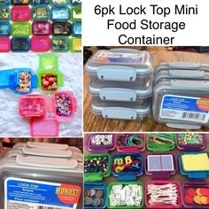 there are many different containers with food in them and the words, 6k lock top mini food storage container