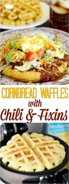 cornbread waffles with chili and fixings are the perfect side dish for any meal