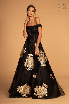 Floral Sequin Long Off the Shoulder Dress by GLS Gloria GL2542 – ABC Fashion Long Off The Shoulder Dress, Off Shoulder Evening Gown, Beautiful Evening Gowns, Character Fashion, Dress Elegant Long, Colorful Dresses Formal, Formal Dresses With Sleeves, Dream Outfits, Satin Tulle