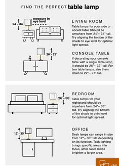 an info sheet describing the different types of furniture and lighting for living room or bedroom