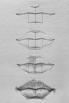 a drawing of different shapes and sizes of lips on a white paper with watercolor pencils