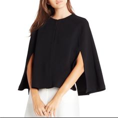 Bcgb Black Cape, Size L With 3 Hooks Excellent Used Condition, Could Pass As Brand New From Clean, Smoke Free And Pet Free Home See Pictures For Measurements And Condition Cape Top Outfits, Formal Cape, Black Cape Coat, Cape Top, Cape Blazer, Cape Tops, Jacket Cape, Black Cape, Long Gown Dress