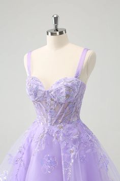 Amzcw Sparkly Lilac A Line Spaghetti Straps Sequins Corset Short Appliqued Homecoming Dress Lilac Short Dress, Lilac Homecoming Dress, Hoco Court, Homecoming Dresses Sparkly, Lovely Partner, Homecoming Dance, Tulle Homecoming Dress, Dress Up Day, Trendy Girl