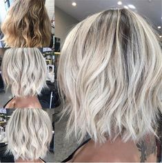 Hair Color Trends In 2019 Before & After: Highlights On Hair + Tips; Curl Hair;Trendy Hairstyles And Colors 2019; Women Hair Colors; 50 Hair, Curl Hair, Balayage Blonde, Hair Color For Women, Wavy Bobs, Platinum Blonde Hair, Short Blonde Hair, Hair Color Trends