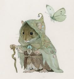 a drawing of a mouse dressed as a fairy with a butterfly on its head and wings