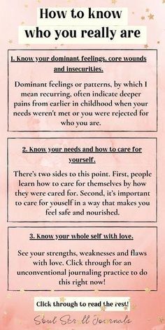 Learning how to know yourself is the foundation for building a life as unique as you are.     Knowing your dreams and fears, strengths and weaknesses, areas of confidence and insecurity help you create what you want in life, but also help you avoid potential roadblocks.   Without knowing yourself, you're more likely to Create The Life You Love, To Find Yourself, Creating A Life You Love, The Life You Want, Creating The Life You Want, How To Find What Makes You Happy, Create A Life You Love, How To Know Yourself Better, How To Find Happiness In Yourself