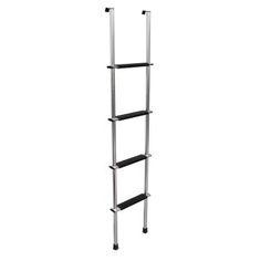 a metal ladder with four shelves on each side and two black bars at the bottom