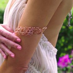 Flower Arm Cuff Spring Wedding Rose Gold Jewelry, Elegant Adjustable Bracelets For Festivals, Elegant Adjustable Festival Bracelets, Elegant Adjustable Body Jewelry For Festivals, Elegant Rose Gold Body Jewelry For Wedding, Bohemian Spring Bracelet, Adjustable Flower Cuff Bracelet For Spring, Delicate Adjustable Jewelry For Festivals, Adjustable Delicate Jewelry For Festivals