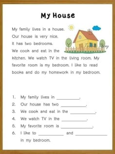 a printable worksheet for kids to learn how to read the words in their house