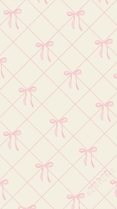 pink bows are tied together on a white tiled wallpaper pattern that looks like they have been drawn by someone's hand