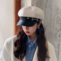 Top Rated Beret Women's Wild Leather Buckle Octagonal Cap Retro Painter Newsboy Hat Girls, Women's Accessories Newsboy Cap Women, Beret Style, Cap Girl, Retro Hats, Outfit Pieces, Berets Cap, Newsboy Hat, Fall Hats, Cap Fashion