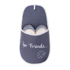 an oven mitt with the words for friends printed on it