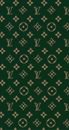 a green and gold wallpaper with the louis vuitton logo on it's side