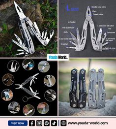 several different types of swiss army knifes are shown in this collage with the words youch world below them