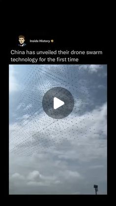 an image of the sky and clouds with text that reads china has unveiled their drone swarm technology for the first time