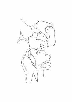 a line drawing of a man holding a woman's head with her hands on her chest