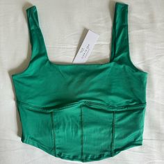 Nwt Teal Cropped Tank Top Corset Detailing In The Front Super Soft Material Teal Corset Top, Green Fitted Tank Crop Top, Fitted Green Tank Crop Top, Green Fitted Crop Top, Fitted Tan Tops For Summer, Teal Corset, Tank Top Corset, Teal Crop Top, Summer Corset