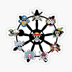 a bunch of cartoon characters arranged in a circle sticker on a white background with space for text