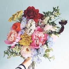 a person holding a bouquet of flowers in their hand