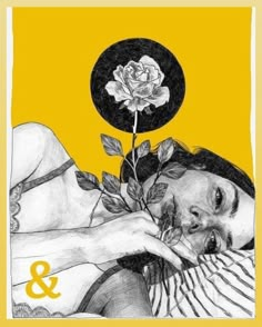 a drawing of a woman laying down with a rose in her hand and an amp