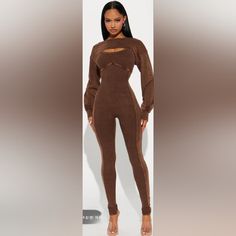 Size Medium, Color Brown 2 Piece Legging & Crop Top Jumpsuit Set Seam Detail With Stretch 96% Cotton 4% Spandex Cute Fitted Brown Sets, Brown Fitted Short Sleeve Jumpsuit, Brown Fitted Long Sleeve Jumpsuits And Rompers, Fitted Brown Long Sleeve Sets, Crop Top Jumpsuit, Fashion Nova Jumpsuits & Rompers, Fashion Nova Pants, Cropped Leggings, Beautiful Images