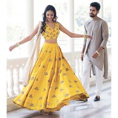 yellow banglori silk multi dori and mirror work ceremonial lehenga Lehenga Simple, Haldi Outfit, Yellow Lehenga, Lehenga Style, Red Lehenga, Designer Lehenga, Designer Lehenga Choli, Indian Attire, Indian Outfit