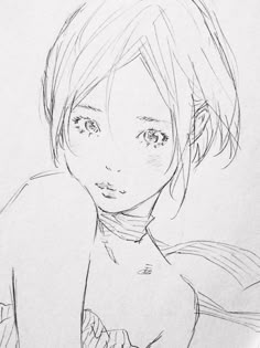 a pencil drawing of a girl with short hair